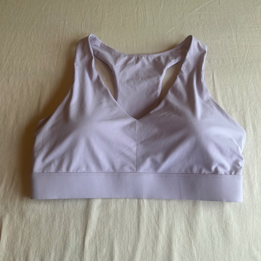 Fabletics Lilac Purple V-Neck Racerback Sports Bra with Back Cutout Detail Read